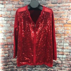 Quacker Factory Sequin Zip Sweater Cardigan